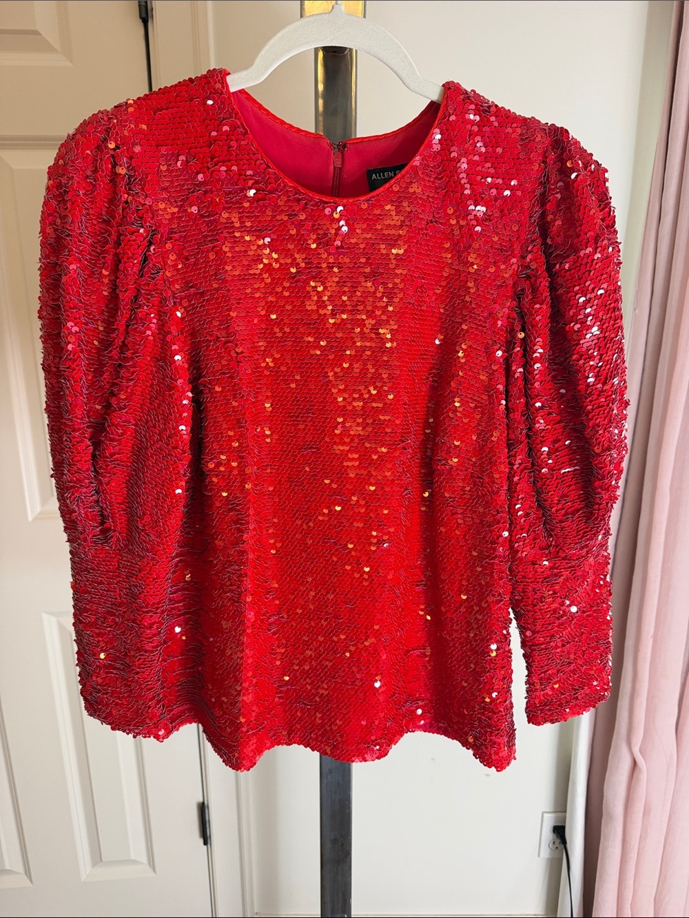 Ferrari Red Sequin Puff-Sleeve Top